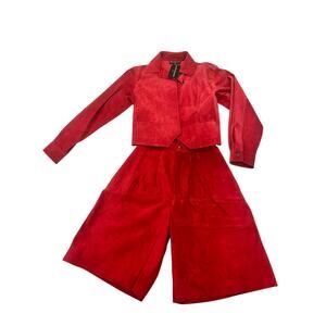 Bushwhacker USA Vintage 2-Piece Red Suede Jacket & Gaucho Short Set-New w/Tags